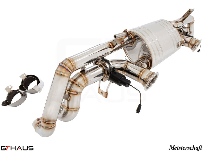 Premium performance exhaust system for Lamborghini Huracan LP610-4 Coupe, featuring stainless steel construction and electronic valve control.