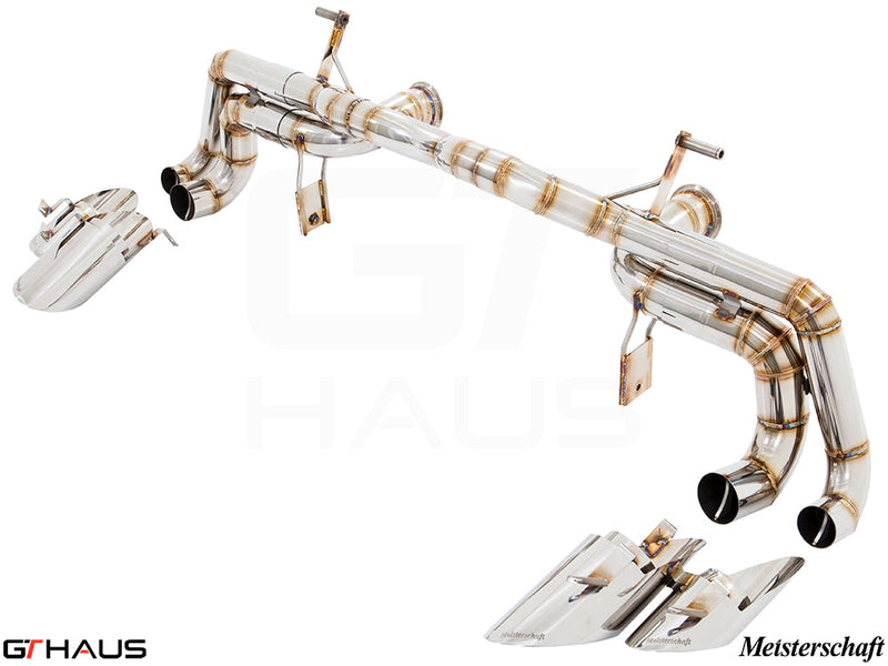Premium Meisterschaft exhaust system for Lamborghini Huracan LP610-4 Coupe, featuring stainless steel construction and valve control.