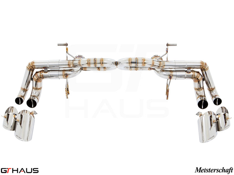 Premium Meisterschaft exhaust system for Lamborghini Huracan LP610-4 Coupe, featuring stainless steel construction and performance design.