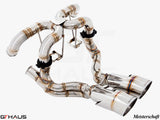 Premium stainless steel exhaust system for Lamborghini Murcielago V12, featuring dual tips and precision engineering.