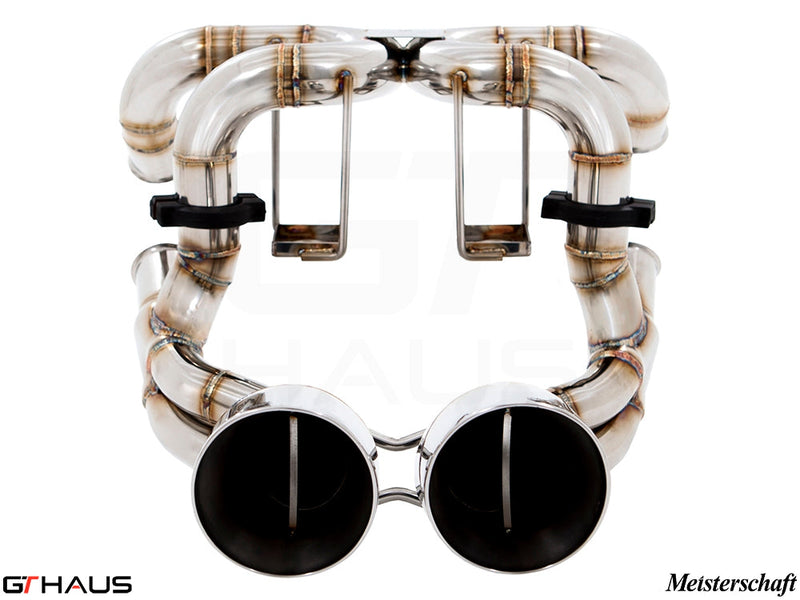 Premium exhaust system for Lamborghini Murcielago LP640 V12, featuring polished tips and high-performance design.