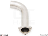 Polished stainless steel full cat-back pipe for 2022+ Lotus Emira, designed for enhanced performance and sound.