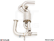 Premium stainless steel exhaust system for Lotus Emira I4 2.0T, featuring Meisterschaft design and performance enhancements.