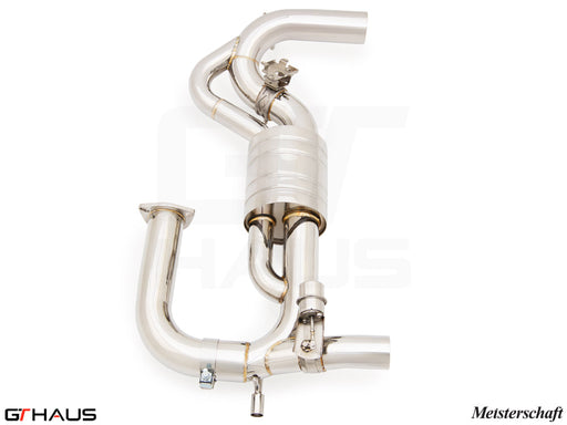 Premium stainless steel exhaust system for Lotus Emira I4 2.0T, featuring Meisterschaft design and performance enhancements.