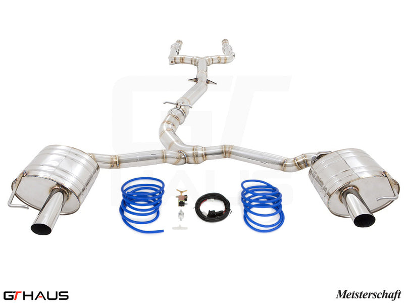 Premium performance exhaust system for Mercedes-Benz A205 C-convertible C400/450/43 AMG, featuring stainless steel construction and electronic valve control.