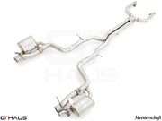 Premium exhaust system for Mercedes-Benz A205 C63 convertible, featuring dual tips and stainless steel construction.