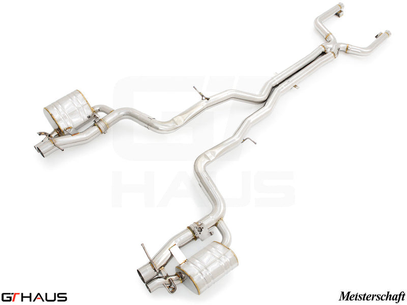 Premium exhaust system for Mercedes-Benz A205 C63 convertible, featuring dual tips and stainless steel construction.