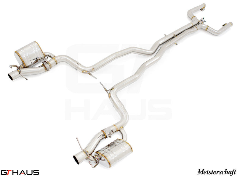 Premium performance exhaust system for Mercedes-Benz A205 C63s convertible, featuring stainless steel construction and electronic valve control.