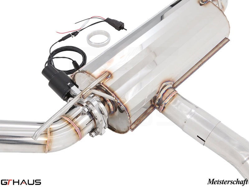 Premium stainless steel exhaust system for Mercedes-Benz C117 CLA 45 AMG, featuring electronic valve control and precision welding.