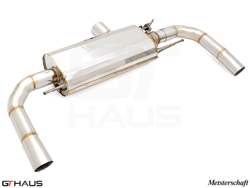 Premium Meisterschaft exhaust system for Mercedes-Benz C118 CLA45/45S AMG, featuring polished stainless steel construction.