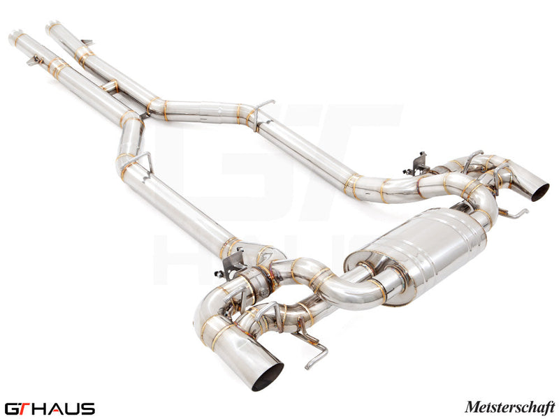 Premium performance exhaust system for Mercedes-Benz C190 AMG GTS and GTR Coupe, featuring stainless steel construction.