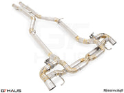 Premium performance exhaust system for Mercedes-Benz C190 AMG GTS and GTR Coupe, featuring stainless steel construction.