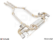 Premium performance exhaust system for Mercedes-Benz C190 AMG GTS and GTR Coupe, featuring stainless steel construction.