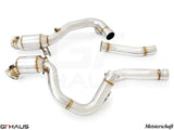 Premium down pipes for Mercedes-Benz C190 AMG GTS Coupe/Convertible 2015+, featuring OBD2 and 400 CEL sport cats.