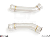 Mercedes-Benz C205 C-Coupe 2015-2018 downpipe for secondary cat-delete, featuring polished stainless steel construction.