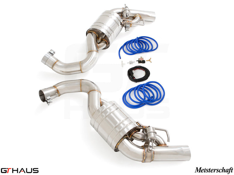 Premium performance exhaust system for 2015+ Mercedes-Benz C217 S-Class Coupe S63, featuring stainless steel construction and electronic valve control.