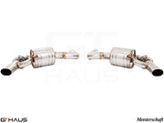 Premium performance exhaust system for Mercedes-Benz C217 S-Class Coupe S63, featuring polished stainless steel and dual tips.