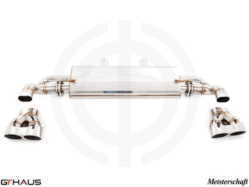 Premium exhaust system for Mercedes-Benz GLE450/43 AMG Coupe, featuring polished stainless steel and quad tips.