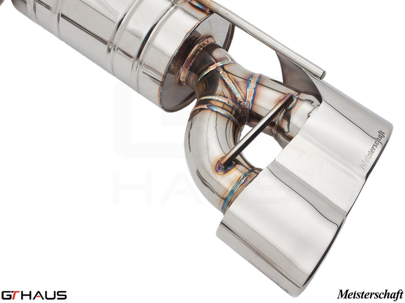 Premium stainless steel exhaust system for Mercedes-Benz R230 SL55 AMG, featuring precision welds and sleek design.
