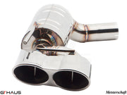 Premium stainless steel exhaust system for Mercedes-Benz R230 SL-Class SL55 AMG, featuring dual tips and electronic valve control.