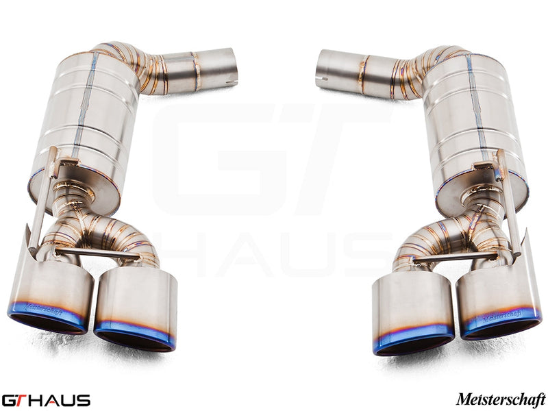 Premium exhaust system for Mercedes-Benz R230 SL-Class SL55 AMG, featuring stainless steel construction and dual tips.