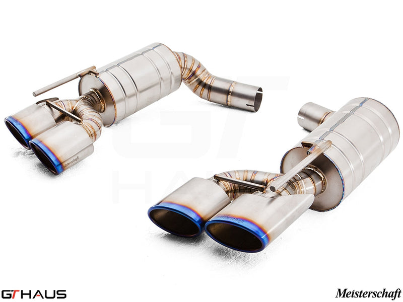 Premium exhaust system for Mercedes-Benz R230 SL-Class SL55 AMG, featuring stainless steel construction and dual tips.