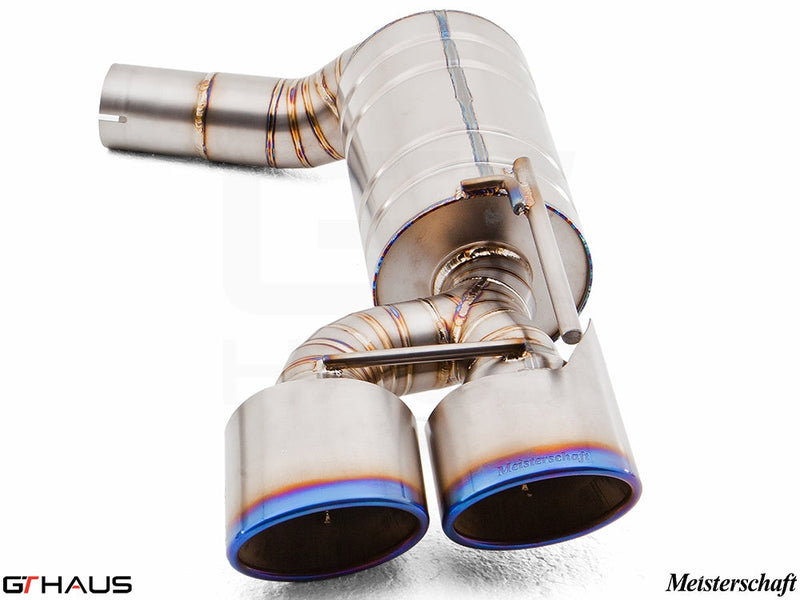 Premium Meisterschaft exhaust system for Mercedes-Benz R230 SL63 AMG, featuring dual tips and high-performance design.