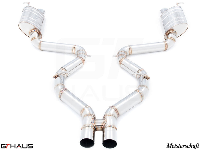 Premium stainless steel exhaust system for Mercedes-Benz R231 SL-Class SL400 V6 Turbo, featuring dual tips and performance design.