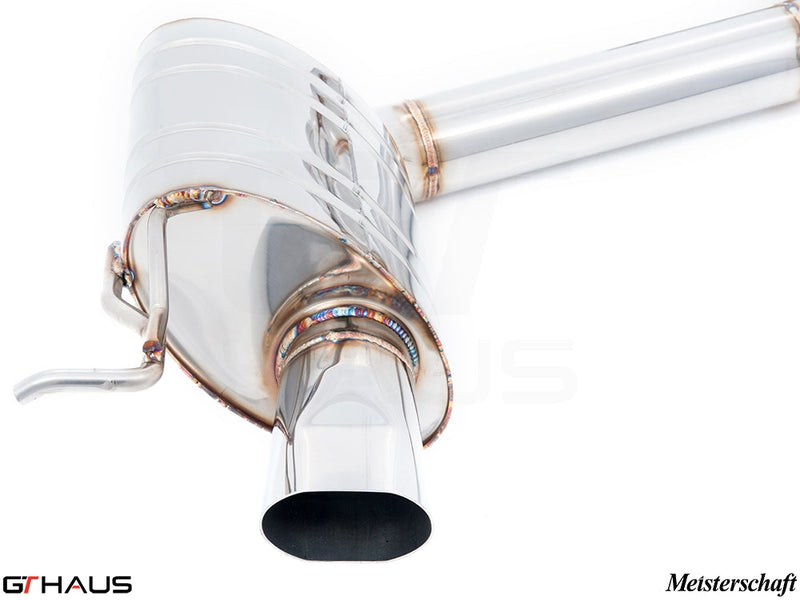 High-performance exhaust system for Mercedes-Benz R231 SL63 AMG, featuring polished stainless steel and precision welding.