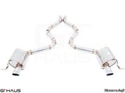 Premium exhaust system for Mercedes-Benz R231 SL65 AMG, featuring polished stainless steel construction and dual tips.