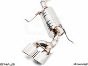 Premium Meisterschaft exhaust system for Mercedes-Benz W164 ML63 AMG, featuring polished stainless steel and dual tips.
