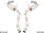 Premium exhaust system for Mercedes-Benz W164 ML63 AMG, featuring polished stainless steel construction and dual tips.