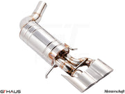 Premium exhaust system for Mercedes-Benz W204 C63 AMG V8 Black Series, featuring polished stainless steel and performance design.