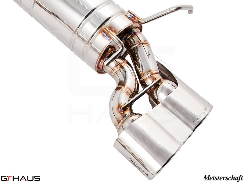Premium stainless steel exhaust system for Mercedes-Benz W204 C63 AMG V8 Black Series, featuring precision craftsmanship.