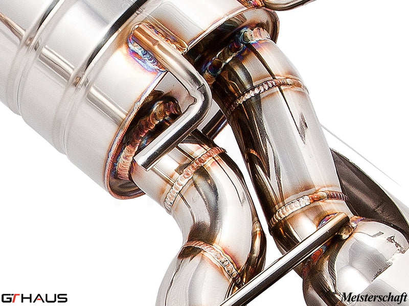 Premium exhaust system for Mercedes-Benz W204 C63 AMG V8 Black Series, showcasing high-quality stainless steel craftsmanship.