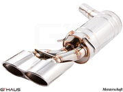 Premium Meisterschaft exhaust system for Mercedes-Benz W204 C63 AMG V8 Black Series, featuring polished dual tips.