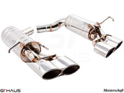 Premium Meisterschaft exhaust system for Mercedes-Benz W204 C63 AMG V8 Black Series, featuring polished dual tips.