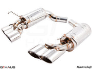 Premium exhaust system for Mercedes-Benz W204 C-Sedan and C204 C-Coupe C63 AMG V8 Black Series, featuring polished stainless steel finish.