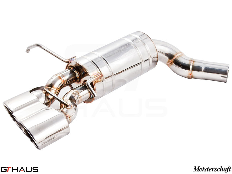 Premium exhaust system for Mercedes-Benz W204 C-Sedan and C204 C-Coupe C63 AMG V8 Black Series, featuring polished stainless steel.