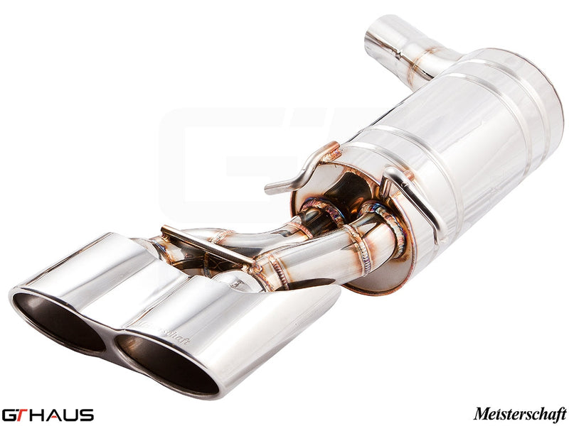 Premium exhaust system for Mercedes-Benz W204 C63 AMG V8 Black Series, featuring polished dual tips and advanced valve control.