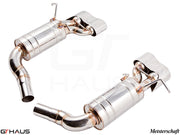 Premium exhaust system for Mercedes-Benz W204 C63 AMG V8 Black Series, featuring polished stainless steel construction.