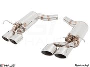 Premium exhaust system for Mercedes-Benz W204 C63 AMG V8 Coupe, featuring stainless steel construction and quad tips.