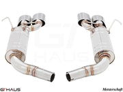 Premium exhaust system for Mercedes-Benz W204 C63 AMG V8 Coupe, featuring polished stainless steel construction and dual tips.