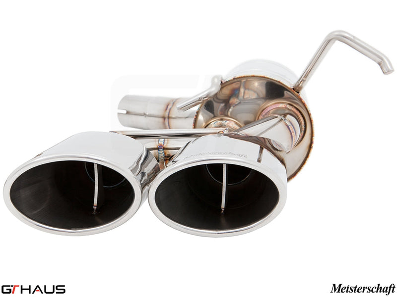 Premium exhaust tip for Mercedes-Benz W204 C63 AMG V8 Coupe, featuring polished stainless steel design and dual outlets.