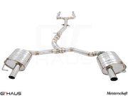 Premium exhaust system for Mercedes-Benz W205 C-Sedan C400/450/43 AMG, featuring stainless steel construction and dual tips.
