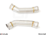 Mercedes-Benz W205 C-Sedan 2015-2021 down pipe featuring a secondary cat-delete design for enhanced exhaust flow.