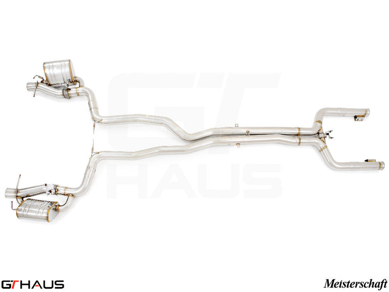 Premium exhaust system for Mercedes-Benz W205 C-Sedan C63s featuring T304 stainless steel and electronic valve control.