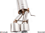 Premium exhaust system for Mercedes-Benz W211 E-Class E320/E350 V6 models, showcasing polished dual tips and quality craftsmanship.