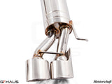 Premium exhaust system for Mercedes-Benz W211 E-Class E320/E350 V6 models, featuring dual polished tips and durable construction.