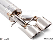 Premium Meisterschaft exhaust system for Mercedes-Benz W211 E-Class E320/E350 V6 models, showcasing polished dual tips.